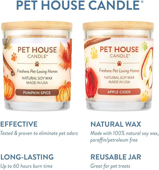 One Fur All Pet Odor Candles 2 Pack, Plant-Based Soy, Clean Burning Scented Candles for Pet Loving Homes - Pumpkin Spice, Apple Cider 2 Pack