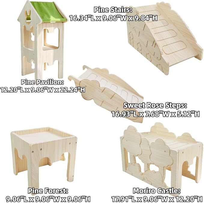 Wooden Guinea Pig Hideout, Bunny Houses and Hideouts Climbing Toys, Hamster Maze, Small Animal Accessories for Rabbit, Chinchilla, Rat, Mice, Gerbil (Combinations 7)