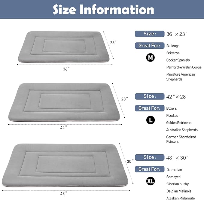 JoicyCo Dog Bed Soft Dog Crate Bed Pad Mat, 42 in Non Slip Bottom Washable Beds for Large Dogs, Pet Bed Mattress Kennel Pad, Clay Gray