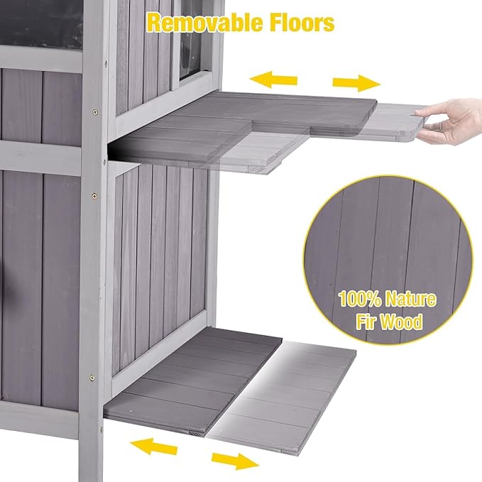 Aivituvin Outdoor Heated Cat House, Two-Story Feral Cat Shelter, Wooden Cat Condos, Weatherproof Cat Enclosure for Winter with Escape Doors
