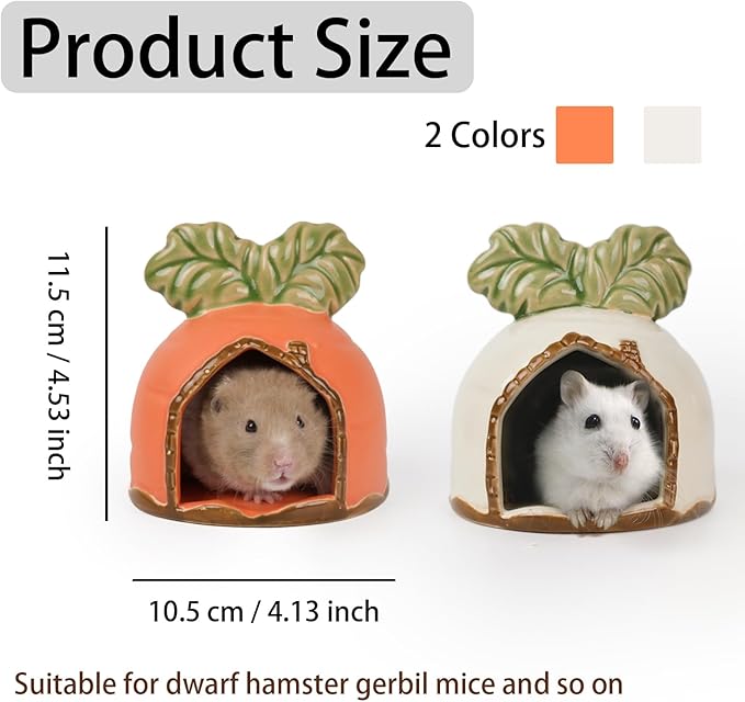 Ceramic Hamster Hideout, Hamster House and Habitat, Syrian Hamster Hideout Decor Cool Bed for All Season Gerbil, Mice Guinea Pig (Orange, Carrot)
