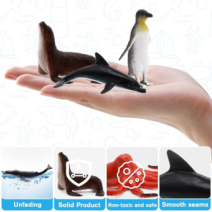12 pcs Animal Sea Figures Ocean Toy for Kids: Sharks, Whales & Octopus-Sea Animal Toys Set,Gifts for Kids & Toddlers-Ages 3