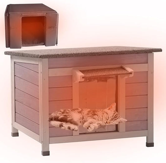 Cat House Outdoor Dog House with Insulation Liner Rabbit Hutch Feral Kitty Shelter for Outdoor Cats Cat Shelter for Winter