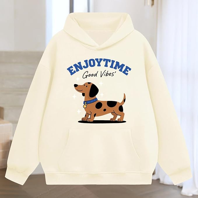 Oversized Hoodies for Women 2025 Trendy Cute Dog Cat Print Sweatshirts Hooded Pullover Tops with Kangaroo Pocket