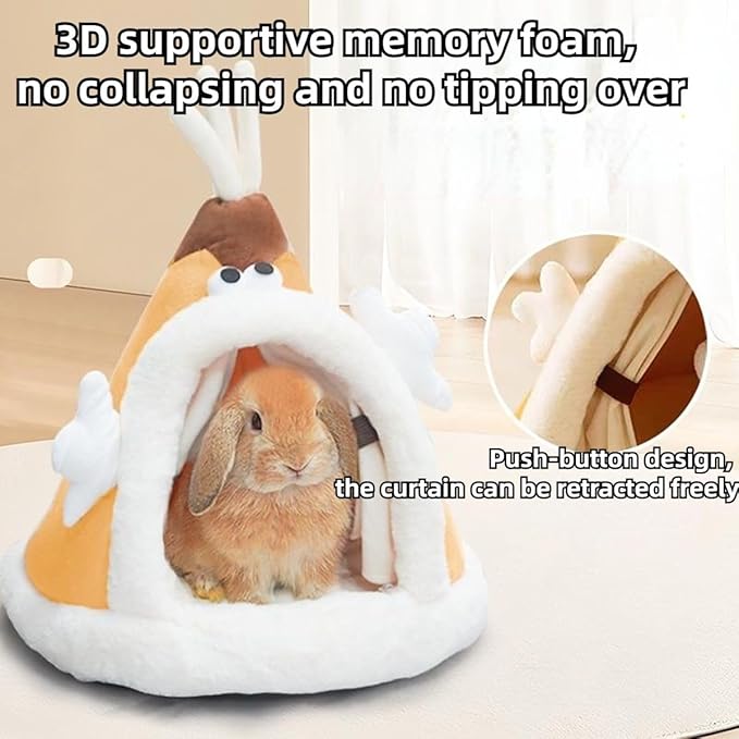 Rabbit Cave Bed, Comfortable Triangle Pet Teepee, Holiday Bunny Cave House and Bed, Extremely Cozy and Warm Tent for Cat Rabbit and Small Dog (Green,Small)