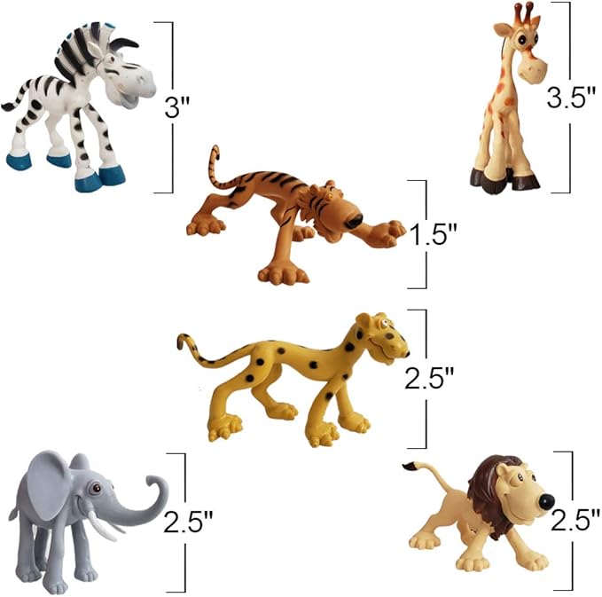 ArtCreativity Cartoon Animals Figurines for Kids - Set of 6 - Cute Cartoonish Design - Durable Plastic Play Set - Cool Storage Box - Great Gift Idea, Safari and Jungle Favors for Boys & Girls