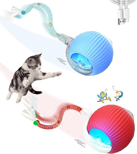 2 Pcs Interactive Cat Toys for Indoor Cats,Kitten Toys with Chirping & Motion Activate,Interactive Cat Toy for Bored Indoor Adult Cats,Red and Blue