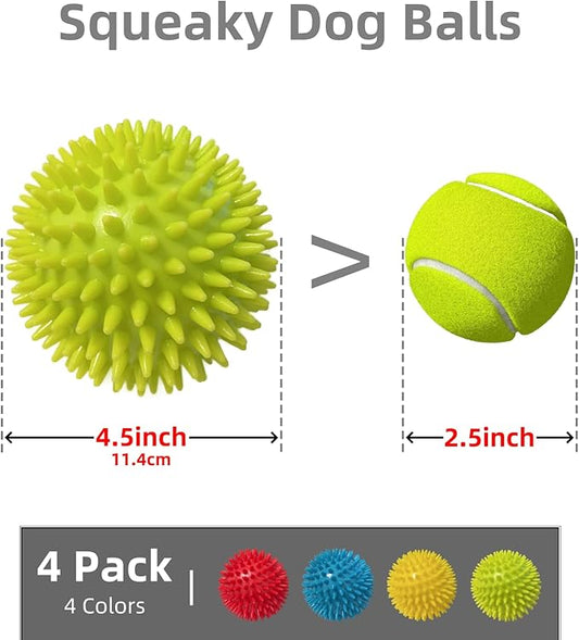 4.5” Heavy squeaky dog ball toys are suitable for medium and large dogs, Dog Chew Toys, Dog Toys for Aggressive Chewers, Spike Ball Toys for Clean Teeth and Training, Toys That Keep Dogs Busy (4 Pack)