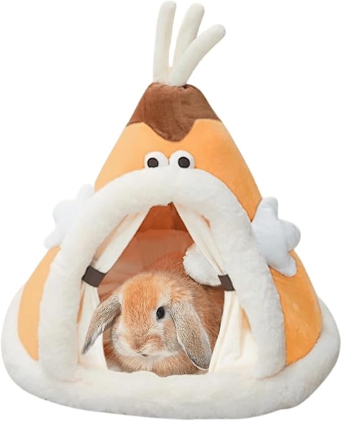 Rabbit Cave Bed, Comfortable Triangle Pet Teepee, Holiday Bunny Cave House and Bed, Extremely Cozy and Warm Tent for Cat Rabbit and Small Dog (Yellow,Medium)