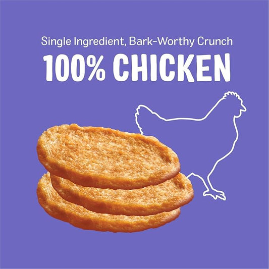 Three Dog Bakery Bark’N Crunch! Chicken Chips, Medium 8oz, Crunchy Dog Treats, Single Ingredient, High Protein Snacks, Chicken Treats, Low Calorie Healthy Training Treat, Made in The USA