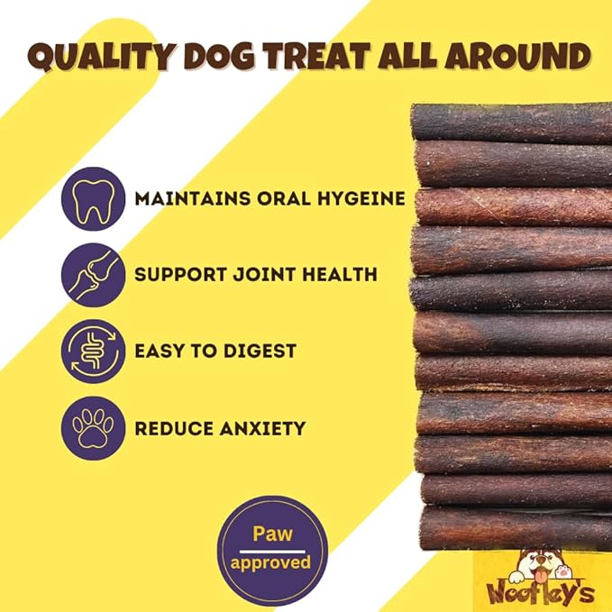 Woofley's 12 Inch Beef Collagen Sticks for Dogs (8 Count) Bully Stick Rawhide Alternative Dog Chews No Hide Bones for Medium & Large Dogs