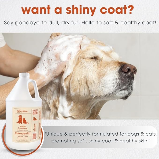 Dog Conditioner for Allergies and Itching 1 Gallon (128 oz) | Shiny Paw Shea Butter & Vanilla Conditioner for Dogs & Cats | Dog Matted Hair Detangler | Made in The USA