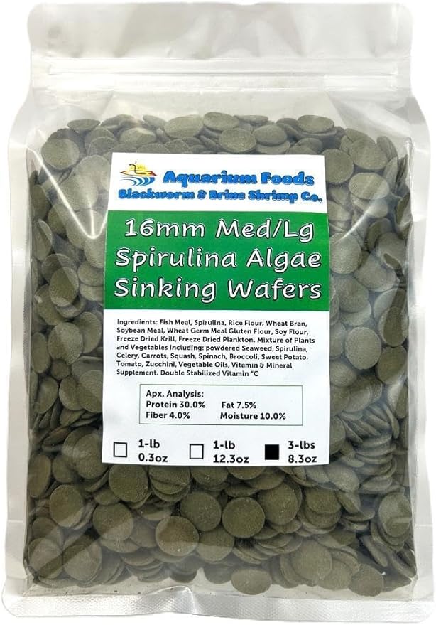 Aquatic Foods Inc. 16mm - 5/8" Medium/Large Sinking Wafers of Algae, Spirulina, Veggies for All Tropical Fish, African Cichlids, Shrimp, Snails, Crabs, Catfish, Plecos..…3-lbs 8.3oz Clear Bag