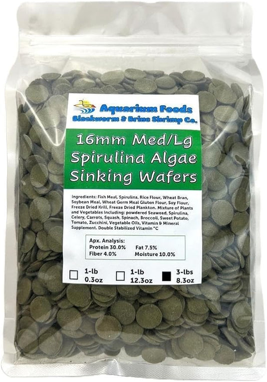 Aquatic Foods Inc. 16mm - 5/8" Medium/Large Sinking Wafers of Algae, Spirulina, Veggies for All Tropical Fish, African Cichlids, Shrimp, Snails, Crabs, Catfish, Plecos..…3-lbs 8.3oz Clear Bag