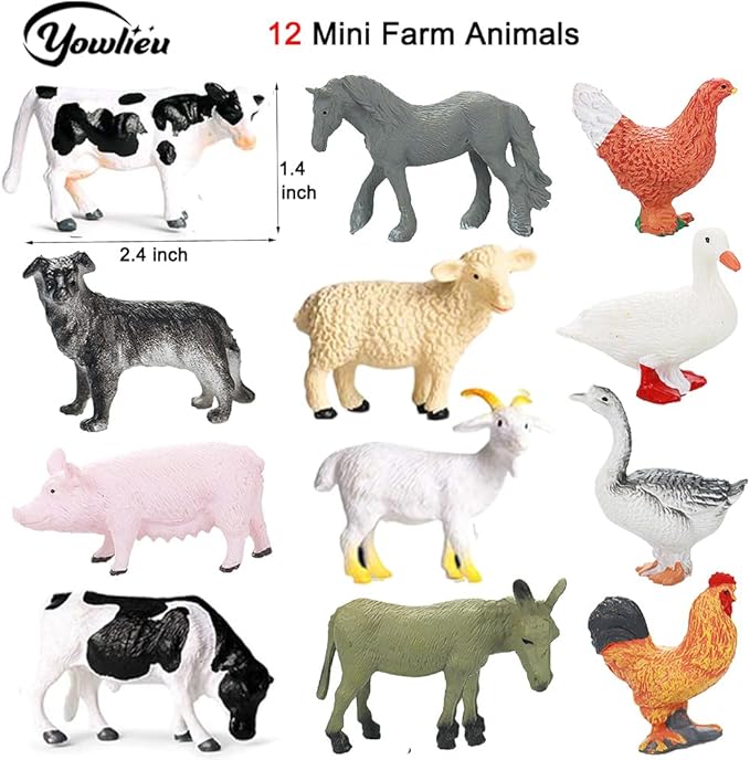 Realistic Farm Animal Figures Toys, 44 Pcs Plastic Farm Figurines Playset Includes Fences Mini Farm Animal Cake Topper Learning Toy Set for Kids & Toddlers