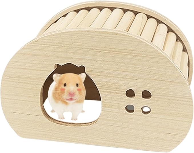 Hamster Wooden Hideout House Natural Wood Pet Rats Climbing Play Hut Hideaway Room for Small Chicken Hedgehogs Chinchilla Habitat Pet Cage Accessories (A)