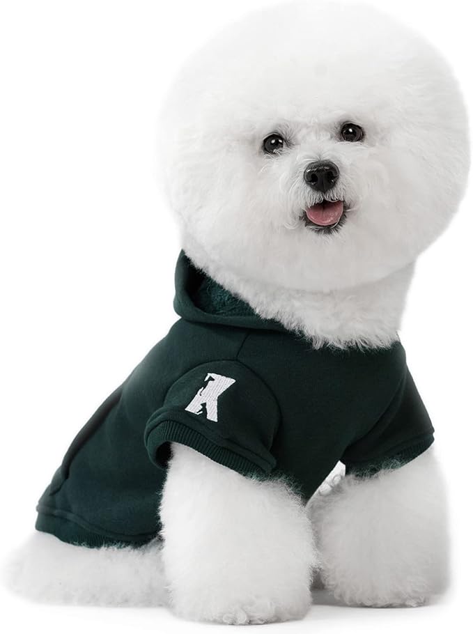 Koneseve Dog Hoodie Fleece Puppy Clothes Warm Sweater with Hat for Small Dogs Cat Hooded Shirt Kitten Pet Basic Sweatshirt with Pocket Doggie Soft Winter Coat Apparel (Green; L)