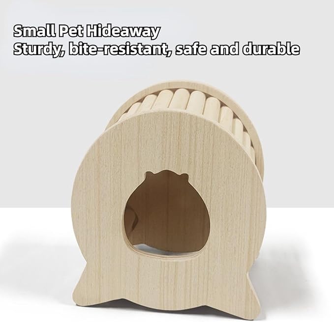 Hamster Wooden Hideout House Natural Wood Pet Rats Climbing Play Hut Hideaway Room for Small Chicken Hedgehogs Chinchilla Habitat Pet Cage Accessories (C)