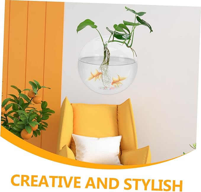 POPETPOP Fish Bowl - Wall Mounted Acrylic Transparent Mini Aquariums Betta Cups -Hanging Round Glass Bowl Vase Fish Tank Home Decor