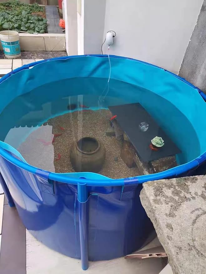 WANLIAN Pool Above Ground Canvas Fish Pond Circular Thickening Pool Belt frame Large Collapsible Outdoors Tarpaulin for koi pond Culture Agricultural Irrigation Water StorageTank4.9ftx3ft/1700L(1.5*1)