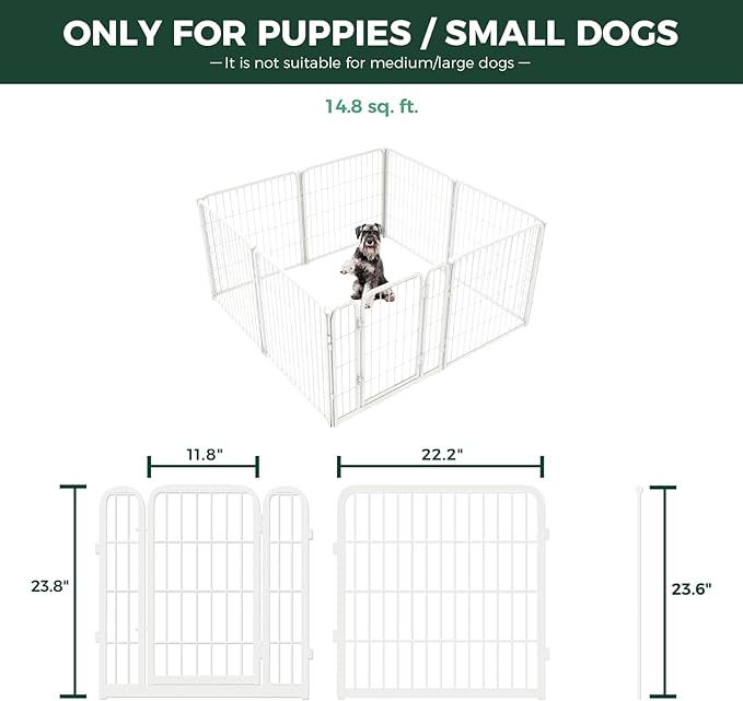 FXW Homeplus Unleashed Indoor Dog Playpen - Stress-Free and Safe Play, Heavy Duty 24 Inch 8 Panels with Magnetic Hook & Loop Patch Board for Puppy and Small Dogs, White│Patented