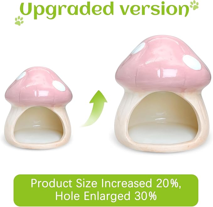 BNOSDM Ceramic Hamster Hideout Cute Mushroom Shape Hamster House and Habitat Cool Hamsters Hide Suitable for Syrian, Mice, Dwarf Hamsters, Gerbils (Pink)