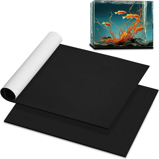 Pangda 2 Pcs Aquarium Fish Self Leveling Mat for Under Tank Foam Compressible Neoprene Mat with Adhesive Backing Waterproof Easy to Cut Stability, Black (19.6 x 13 Inch)