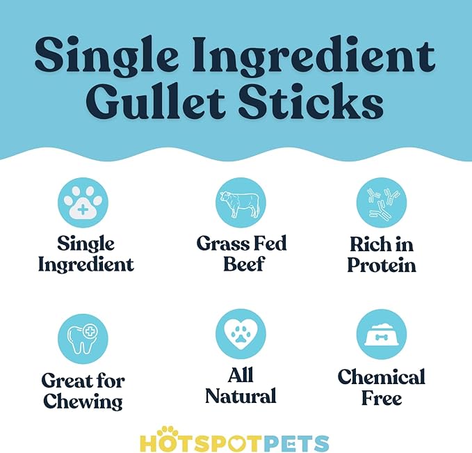 hotspot pets All-Natural Braided Beef Gullet Sticks (12 Pack) –Grass-Fed, 6'' Braided Esophagus Jerky Treats - Rich in Glucosamine & Chondroitin for Joint Health – Rawhide-Free Dog Chews