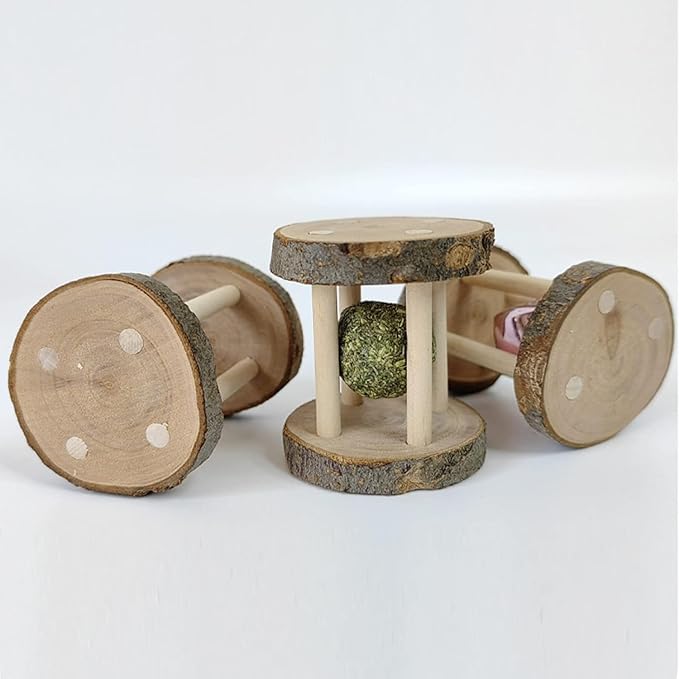 Natural Wooden Chew Toys for Small Animals, Teeth Grinding Toy for Hamsters, Rabbits, Guinea Pigs, Parrots, Chinchillas – Grass Seed Mint Balls for Pet Play and Dental Care, Ideal for Pet Supplies
