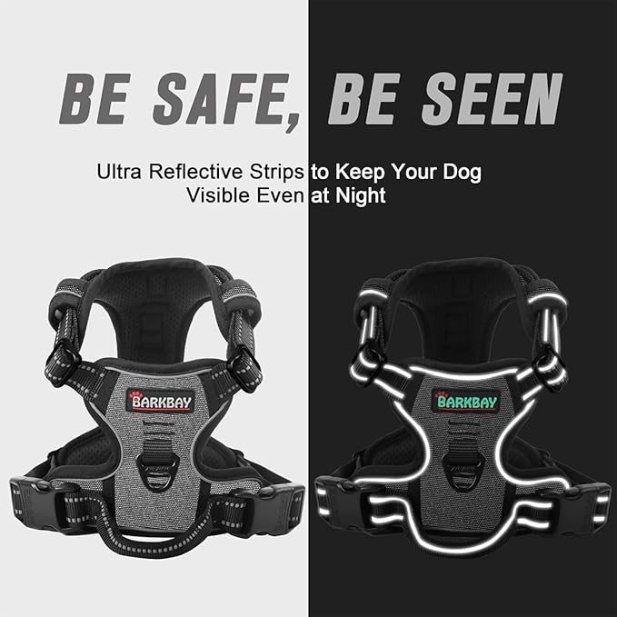 BARKBAY No Pull Dog Harness Front Clip Heavy Duty Reflective Easy Control Handle for Large Dog Walking(Dark Grey,XS)