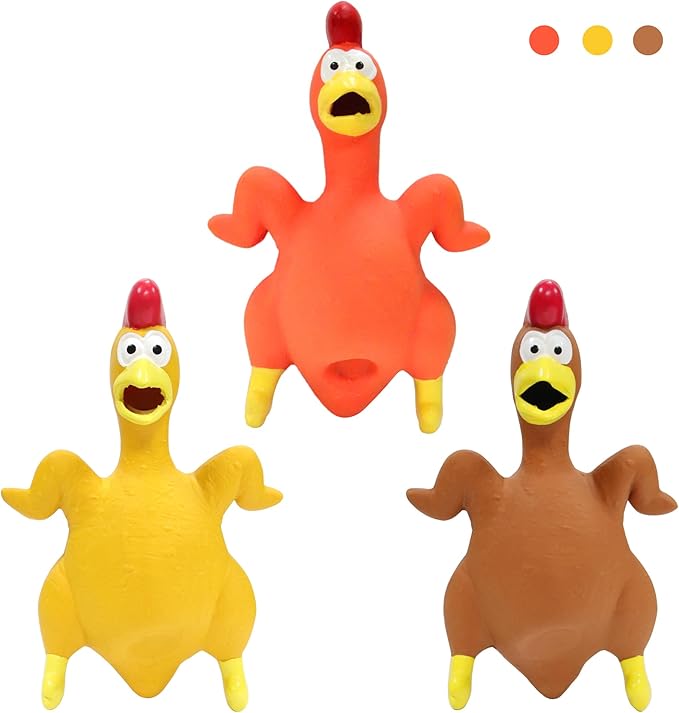 Chicken Dog Toys, Natural Rubber Grilled Chicken Squeaky Toys, Durable Chew Toys for Small to Large Dogs, Teething Puppy Dogs (3 Packs)