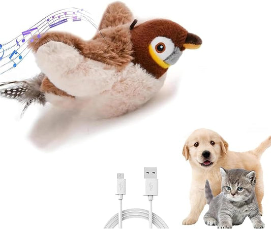 Flappy Bird Toy for Cats, Interactive Chirping Flying Bird Cat Toy, Flying Interactive Simulation Electric Sparrow Shaking Bird, Rechargeable Fun Toy for Indoor Cats (2pcs) (1pcs)