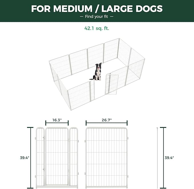 FXW Homeplus Unleashed Indoor Dog Playpen - Stress-Free and Safe Play, Heavy Duty 40 Inch 12 Panels Dog Pen for Medium and Large Dogs, White│Patented