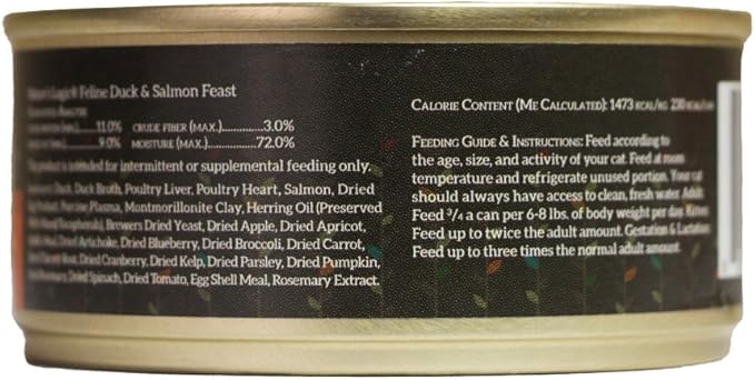 Nature's Logic Wet Can Cat Food - Feline Feast 95% Animal Ingredients - No Synthetic Vitamins, Minerals or Artificial Additives, 100% Natural, Grain-Free, Made in USA, Duck & Salmon (5.5 oz, 24 pack)