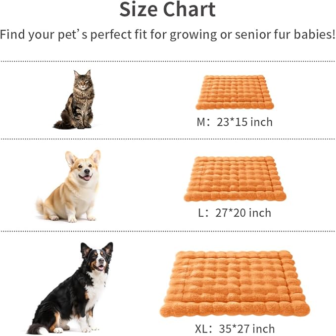 Cat Beds for Indoor Cats Faux Fur Pet Mat Cute Kitten Plush Bed with Non-Slip Bottom for Carriers/Couch Dog & Puppy Friendly 27 x 20 Inch Orange