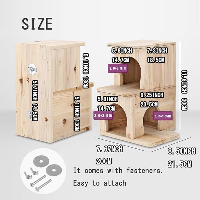 Chinchilla House Chinchiila Nest Degu House Small Animal Hideout Natural Wooden No Paint Wooden peg Safe Durable Teeth Grinding