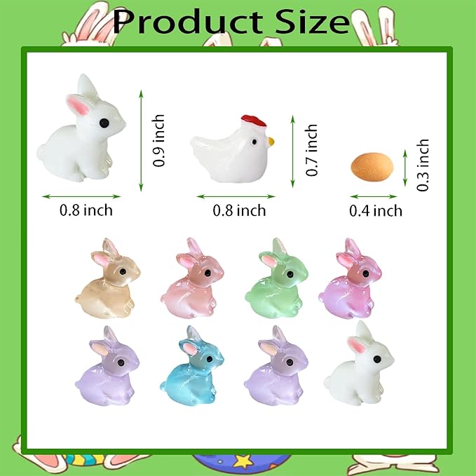 36Pcs Easter Mini Resin Animal Figures Rabbits, Little Chicken, Tiny Egg, Miniature Bunny Figurines for Holiday Decorations & Collectibles