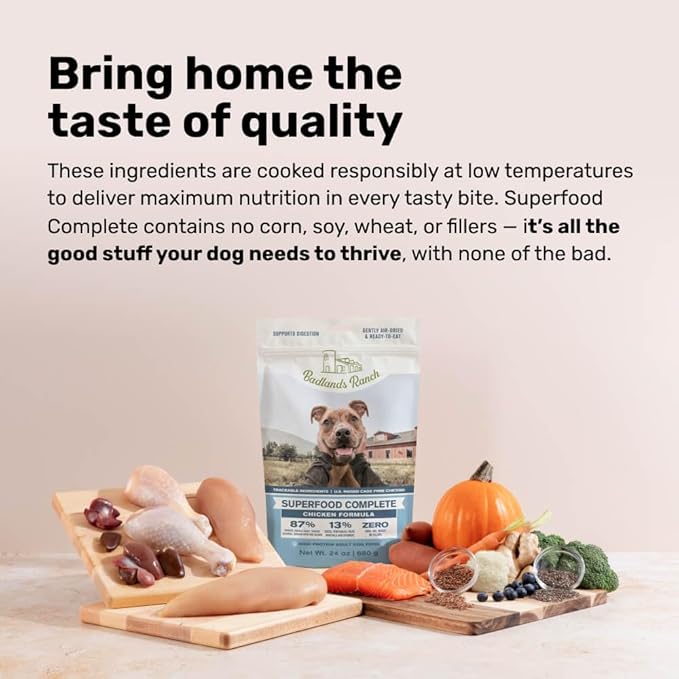 Superfood Complete, Air-Dried Adult Dog Food - High Protein, Zero Fillers, Superfood Nutrition by Katherine Heigl (24 oz., Premium Chicken)