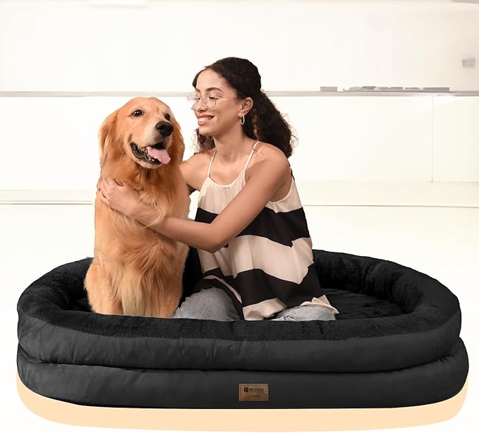 Orthopedic Washable Large Dog Bed: Memory Foam Waterproof Pet Bed with Bolsters - Removable Washable Cover for L XL XXL Large Sized Dog Bed - Non-Slip Bottom - Black