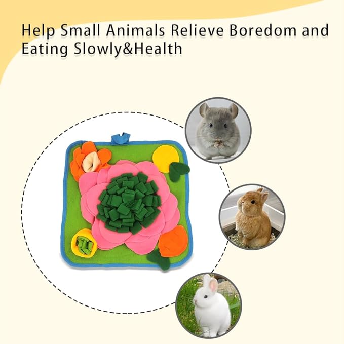 Rabbit Foraging Mat，Bunny Snuffle Mat for Hamsters Puzzle Toys Ferrets Interactive Feeding Mat for Guinea Pigs Hedgehog Chinchillas Small Animals Stress Relief (Green Pink)