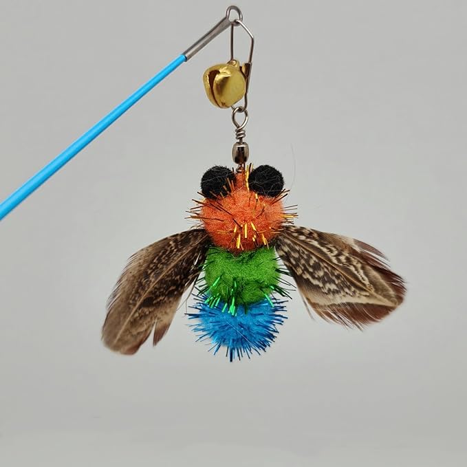 6 PCS Insect Bees,Feather Cat Toys, Kitty Wand Toy Refill,Cat Toy Wand Replacement Attachments,Kitten Feather Refills,Insect Interactive Teaser Wand Feathers