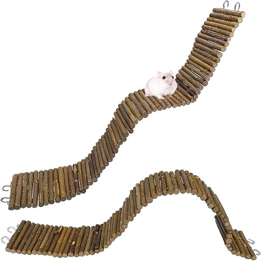 Rat Bendy Long Suspension Bridges Hamster Climbing Ladder Flexible Wooden Bridge for Small Animal Rodents Mouse(2PCS)
