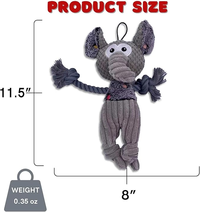 Steel Dog Polka Dot Pal Elephant, Plush Dog Toy with Knotted Rope Hands and Feet, Dog Chew Toys for Small, Medium, Large Breed (Elephant)