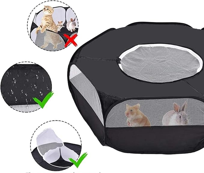 Mantouxixi Small Animal Playpen with Cover, Animal Chinchilla, Hamsters, Bunny, Rabbits, Kitten Kitten Ferret Playpen with Cover - Black