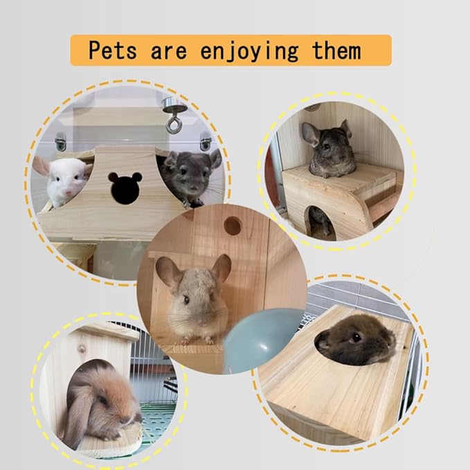 Chinchilla House – Natural Wooden Pet Hideout with Wooden Peg, No Paint, Safe & Durable, Ideal for Teeth Grinding