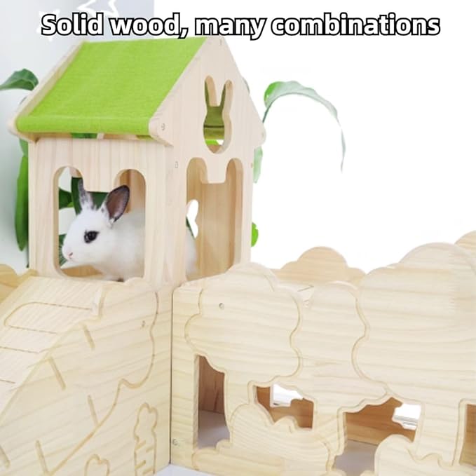 Wooden Guinea Pig Hideout, Bunny Houses and Hideouts Climbing Toys, Hamster Maze, Small Animal Accessories for Rabbit, Chinchilla, Rat, Mice, Gerbil (Combinations 10)