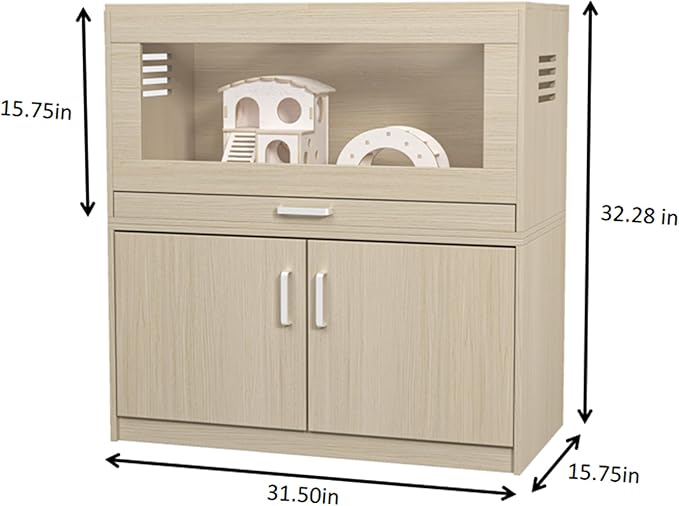 Guinea Pig Cages, Hamster Cage Wood with Independent Storage Cabinet, House for Rat Chinchilla with Guinea Pig Hutch and Bridge, Openable Top with Acrylic Sheets(Teak+Wood, 32.28 inch)