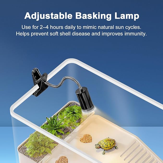 Turtle Tank, Turtle Aquarium with Basking Platform and Bottom Drainage, for Turtles, Crayfish, Crabs, Amphibians, Reptiles