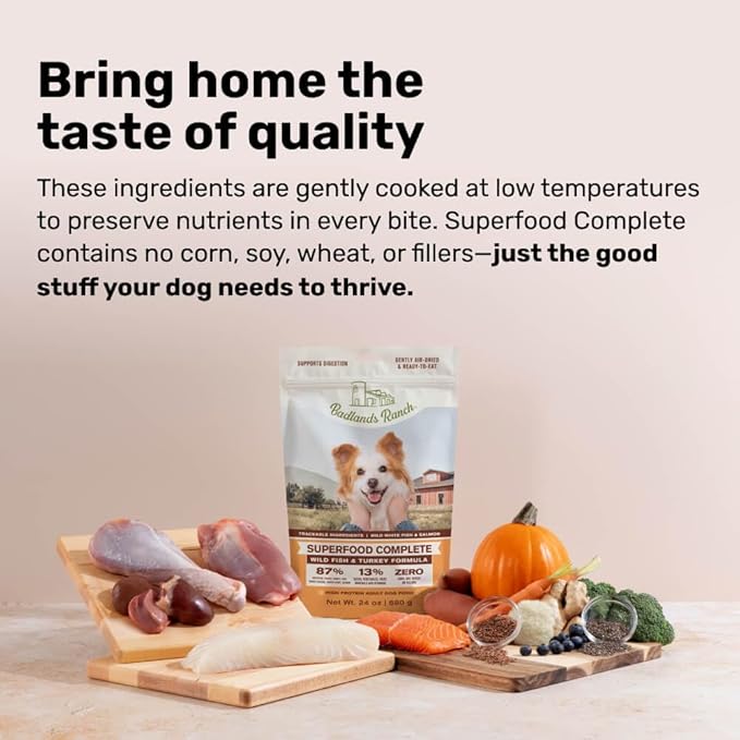 Superfood Complete, Air-Dried Adult Dog Food - High Protein, Zero Fillers, Superfood Nutrition by Katherine Heigl (64 oz., Wild Fish and Turkey Formula)