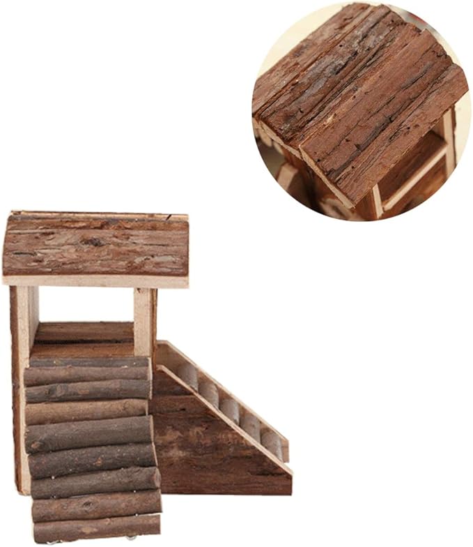 Wontee Hamster Wood House Hideout Hut for Dwarf Hamsters Mice Small Gerbils (C- Hamster House)
